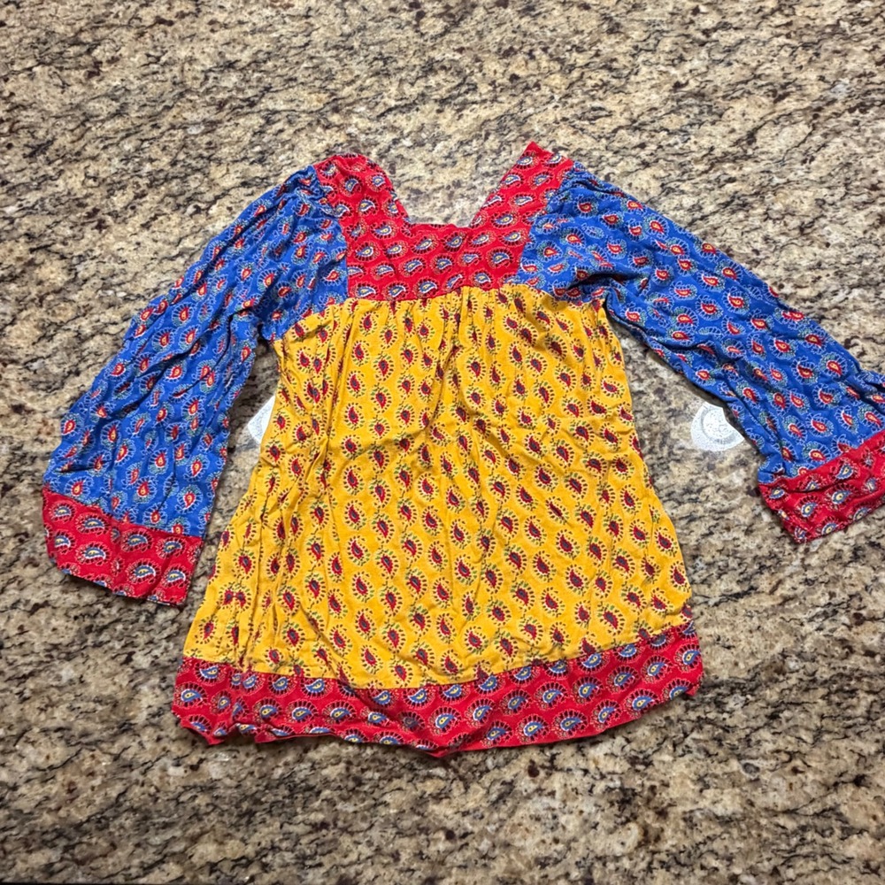 Vintage Youngland Kids Paisley Color Block Babydoll Top Red Blue Yellow